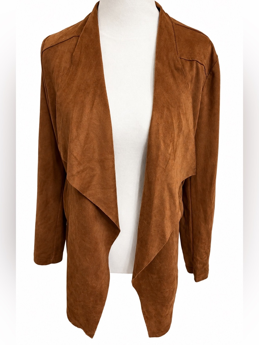 Open-Front Brown Suede Drape Blazer Cardigan Medium